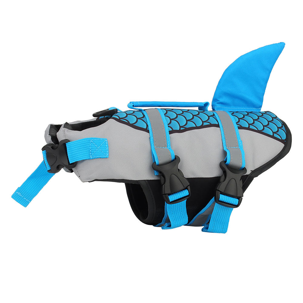 Blue dog life jacket for swimming and water activities