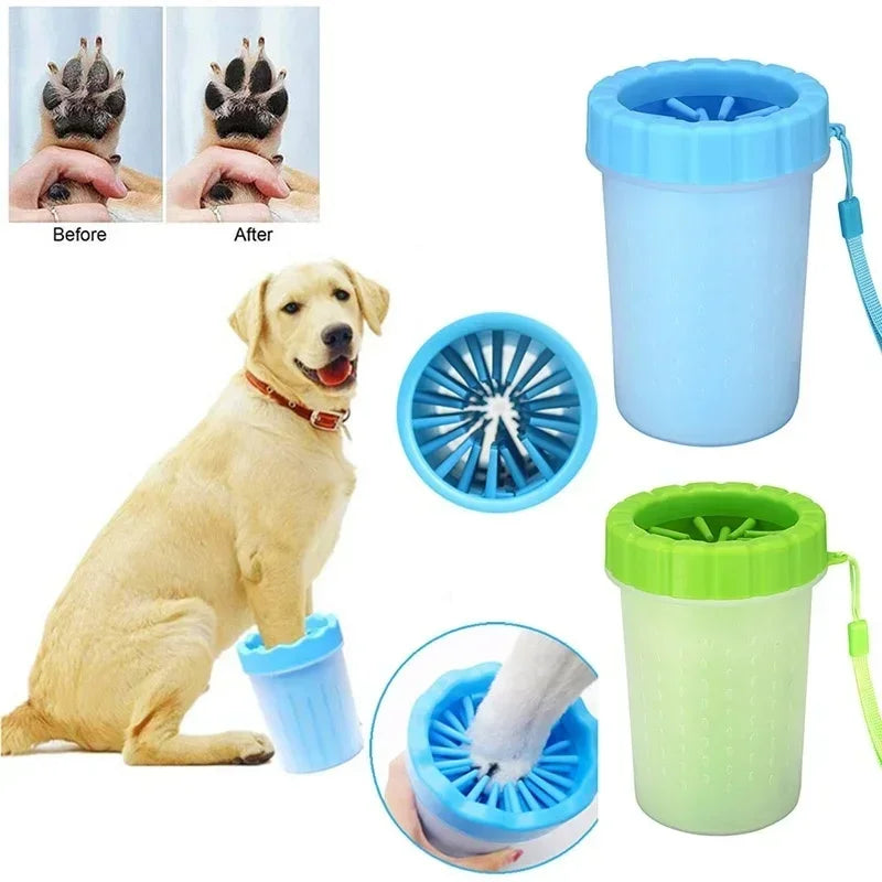 Pet grooming product with a dog, before and after images, and close-up views of the product.