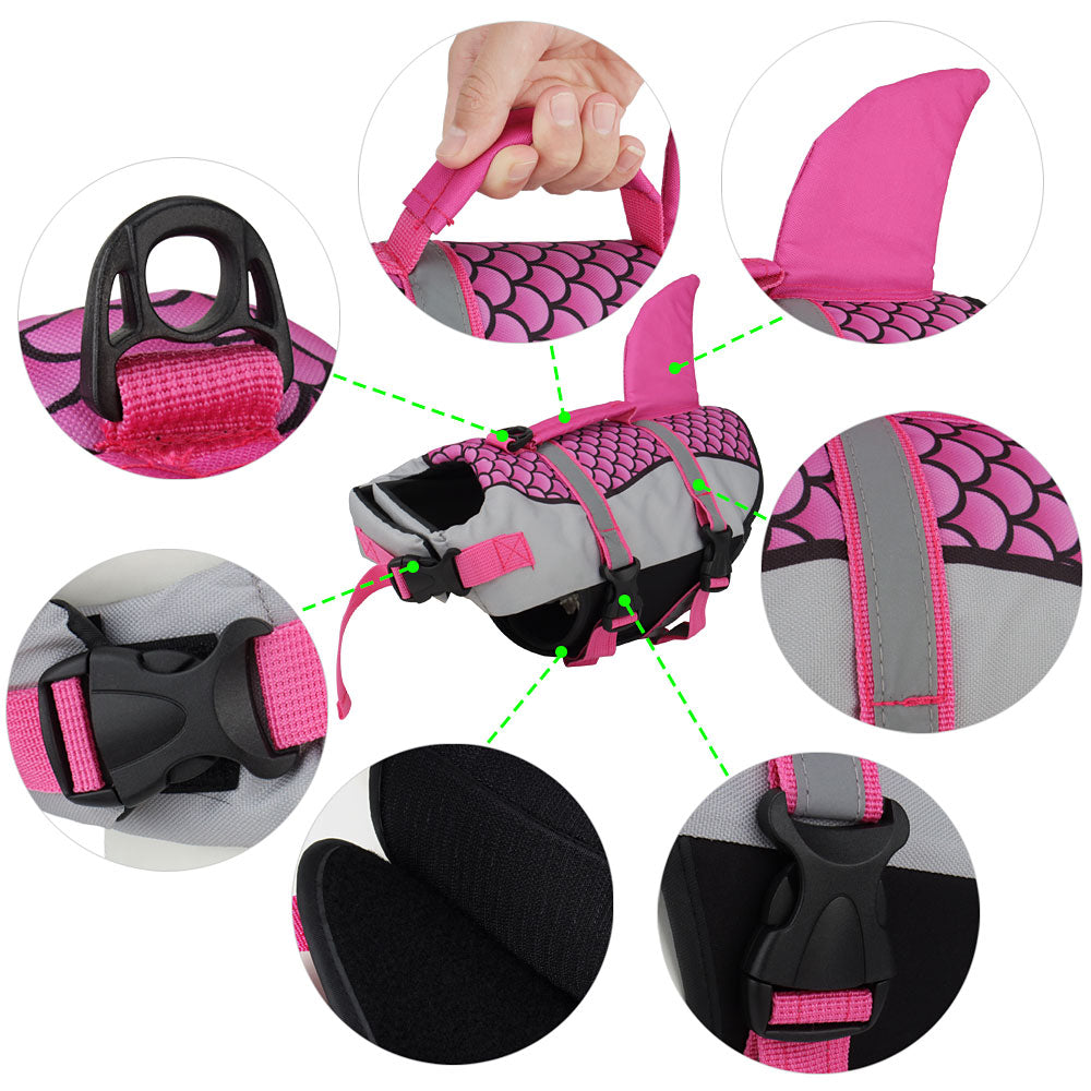 Rose red and grey dog life vest options