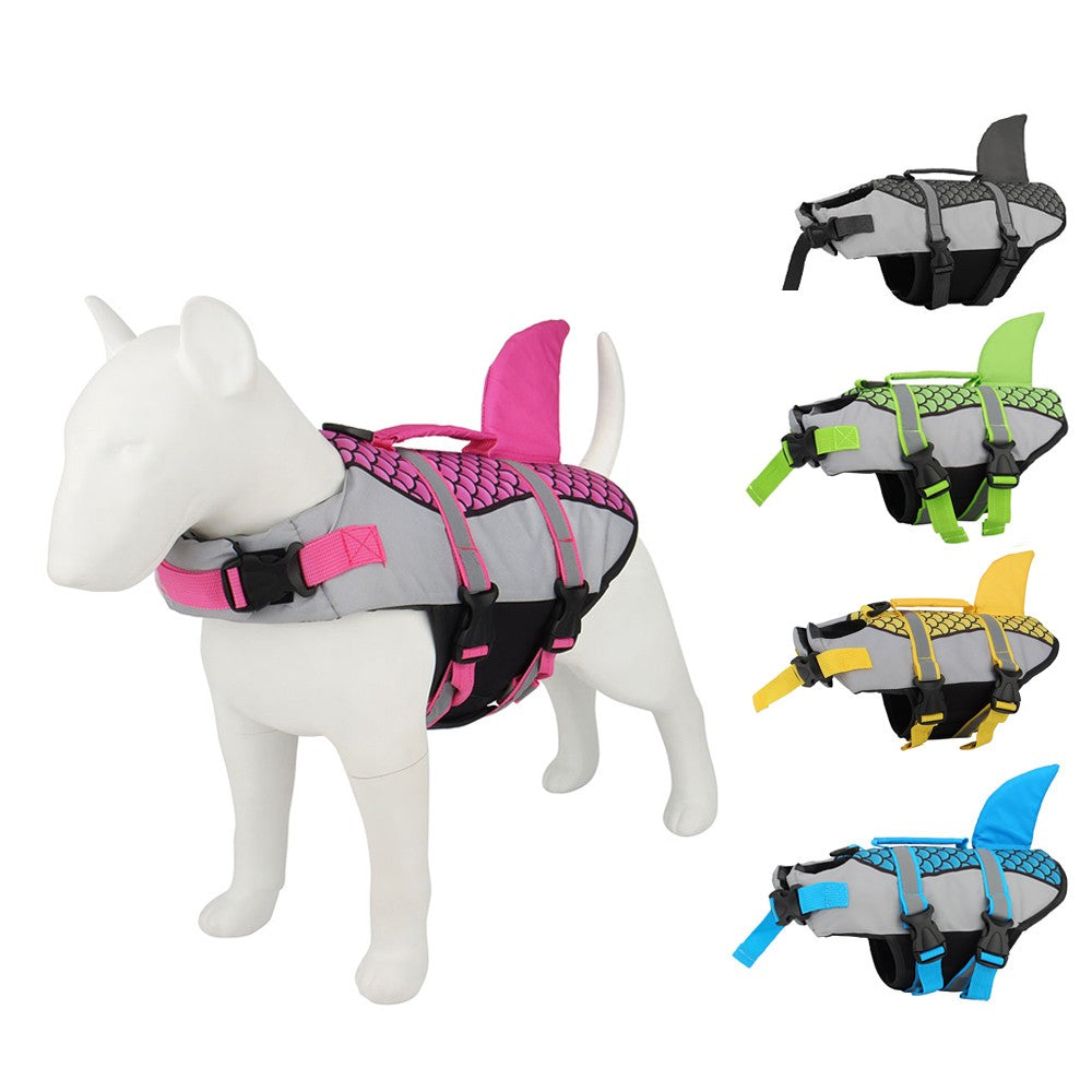 Dog wearing a pet life vest for swimming