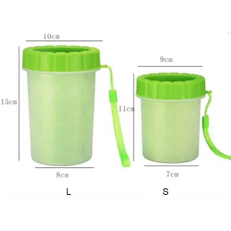 Green and white containers with measurements on a white background