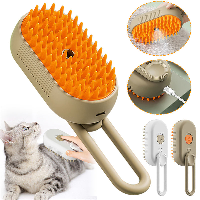 Porcelain white 3-in-1 steam pet grooming brush