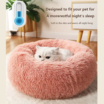 Soft plush round pet bed for dogs and cats
