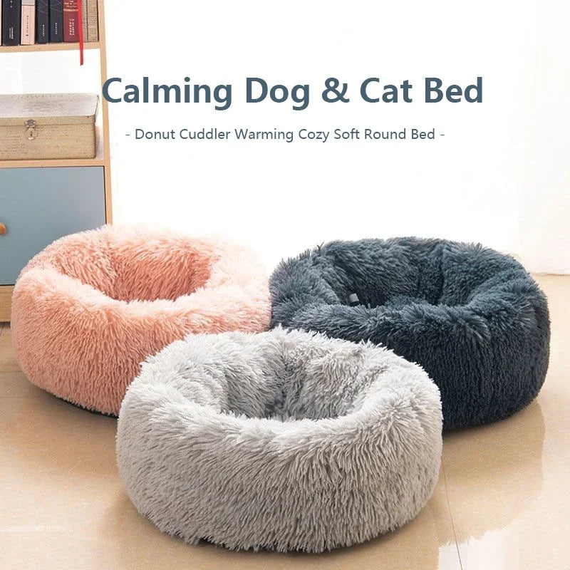 Soft plush round pet bed for dogs and cats